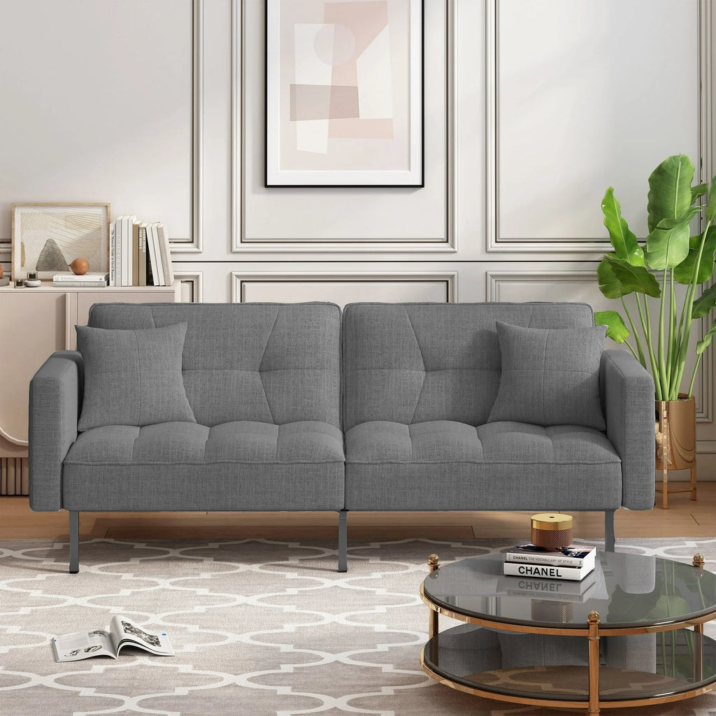 Dark Gray Linen Convertible Futon Sofa Bed B704185