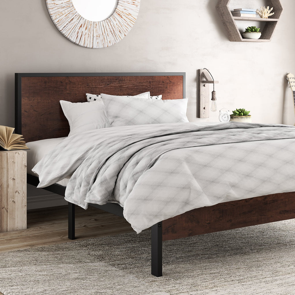 Heavy Duty Queen Size Platform Bed Frame with Wood Headboard S22828