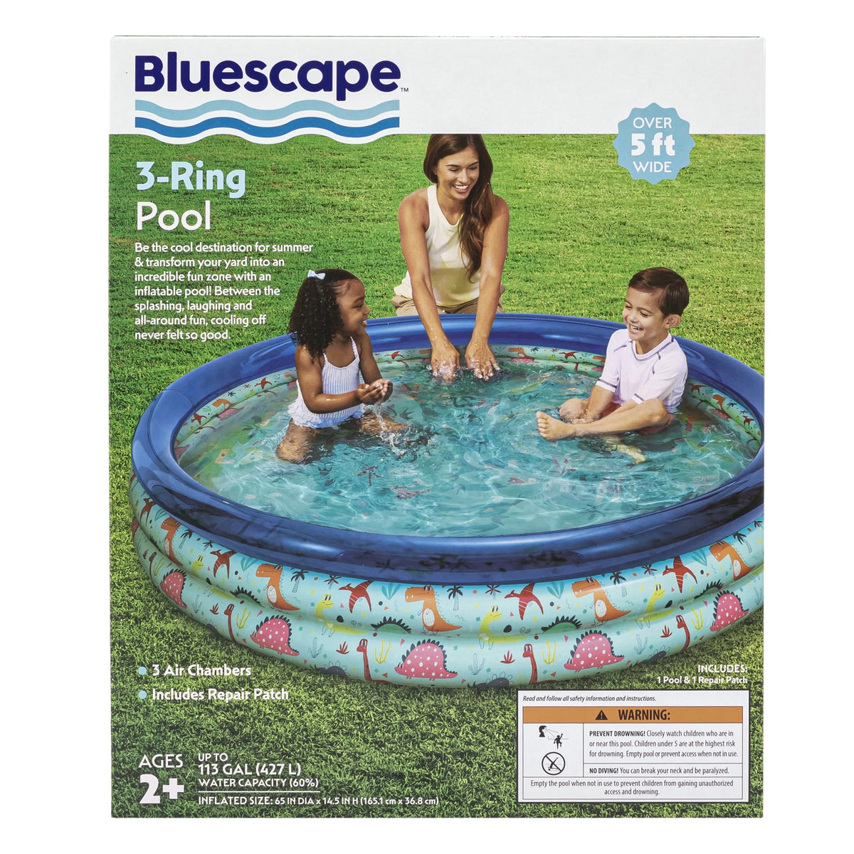 Blue Dino 3-Ring Inflatable Swimming Pool P115