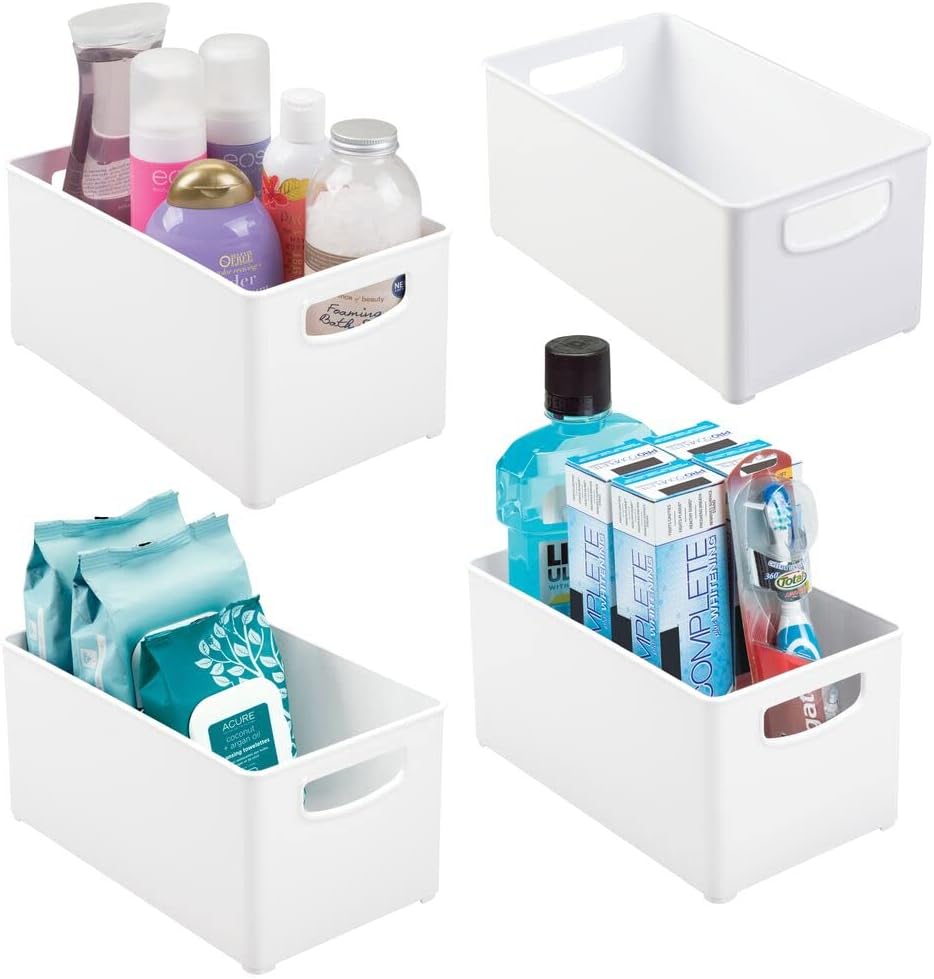 Clear Plastic Storage Organizer Bin with Handles, 4 Pack J601