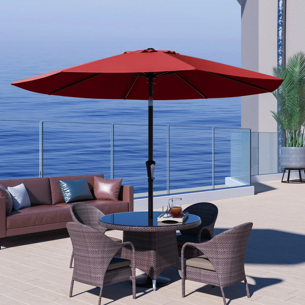 9' Outdoor Patio Umbrella with Push Button Tilt and Crank, Beige E24909