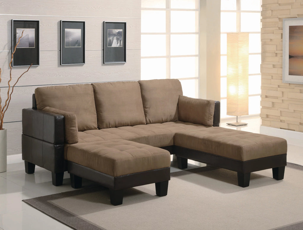 Brown Upholstered Sofa Bed with 2 Ottomans P888