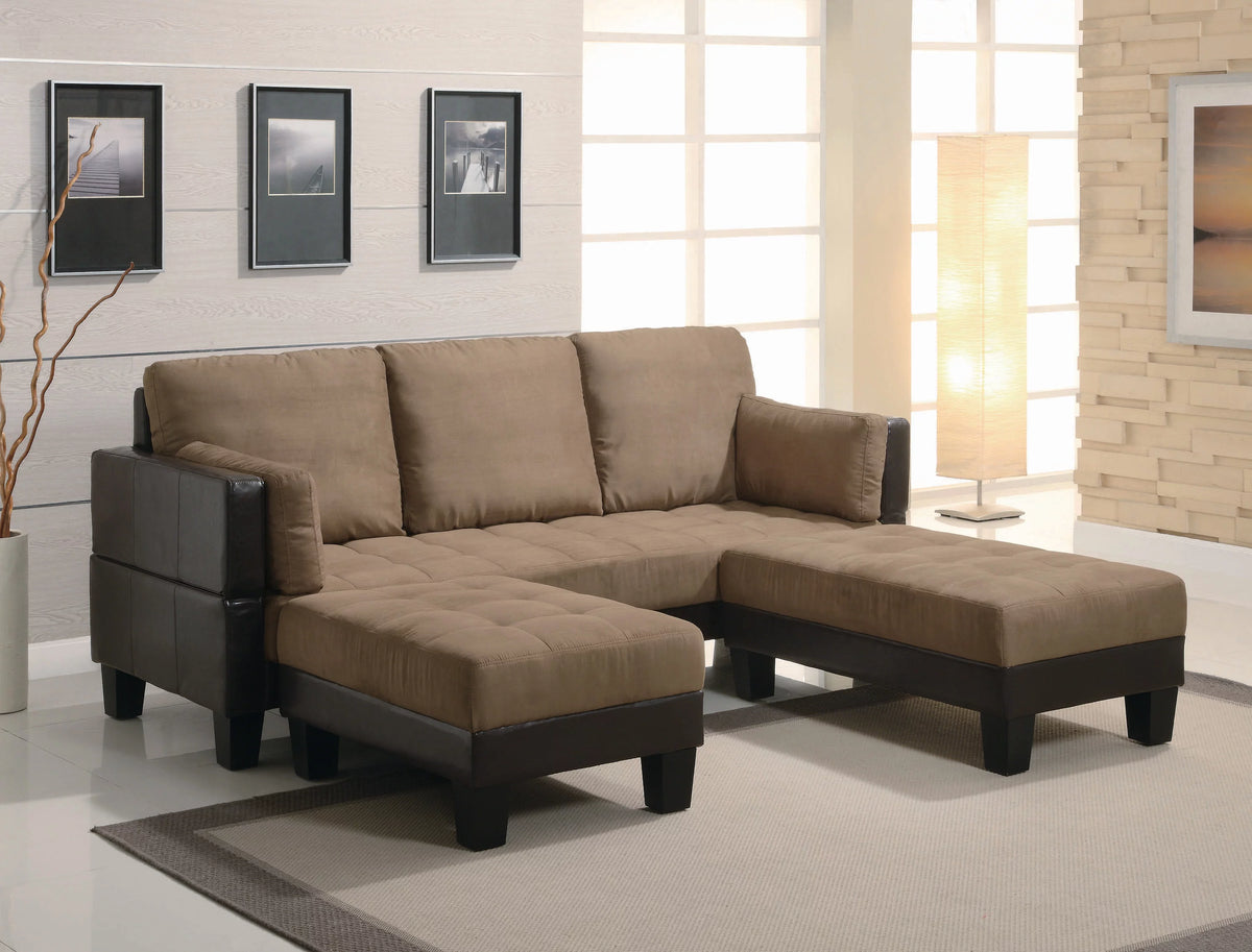 Brown Upholstered Sofa Bed with 2 Ottomans P888