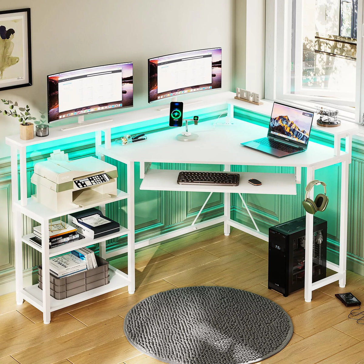 White Computer Desk with Power Outlets W537