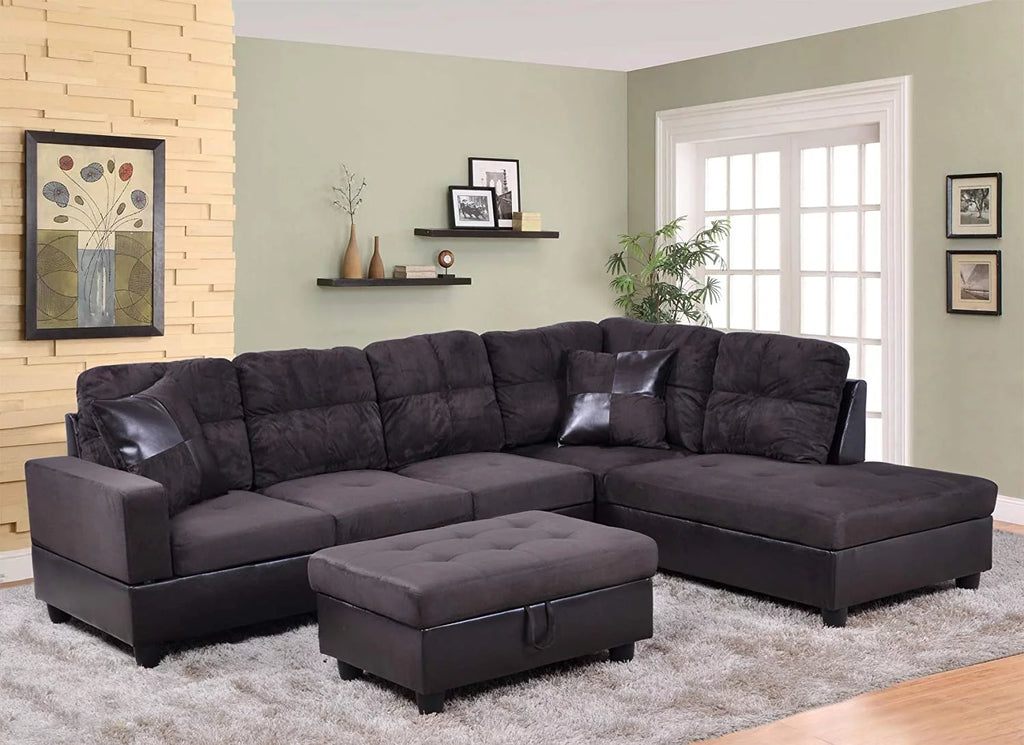 3 PCS L-Shaped Sectional Sofa Set with Storage Ottoman and Pillows P26845
