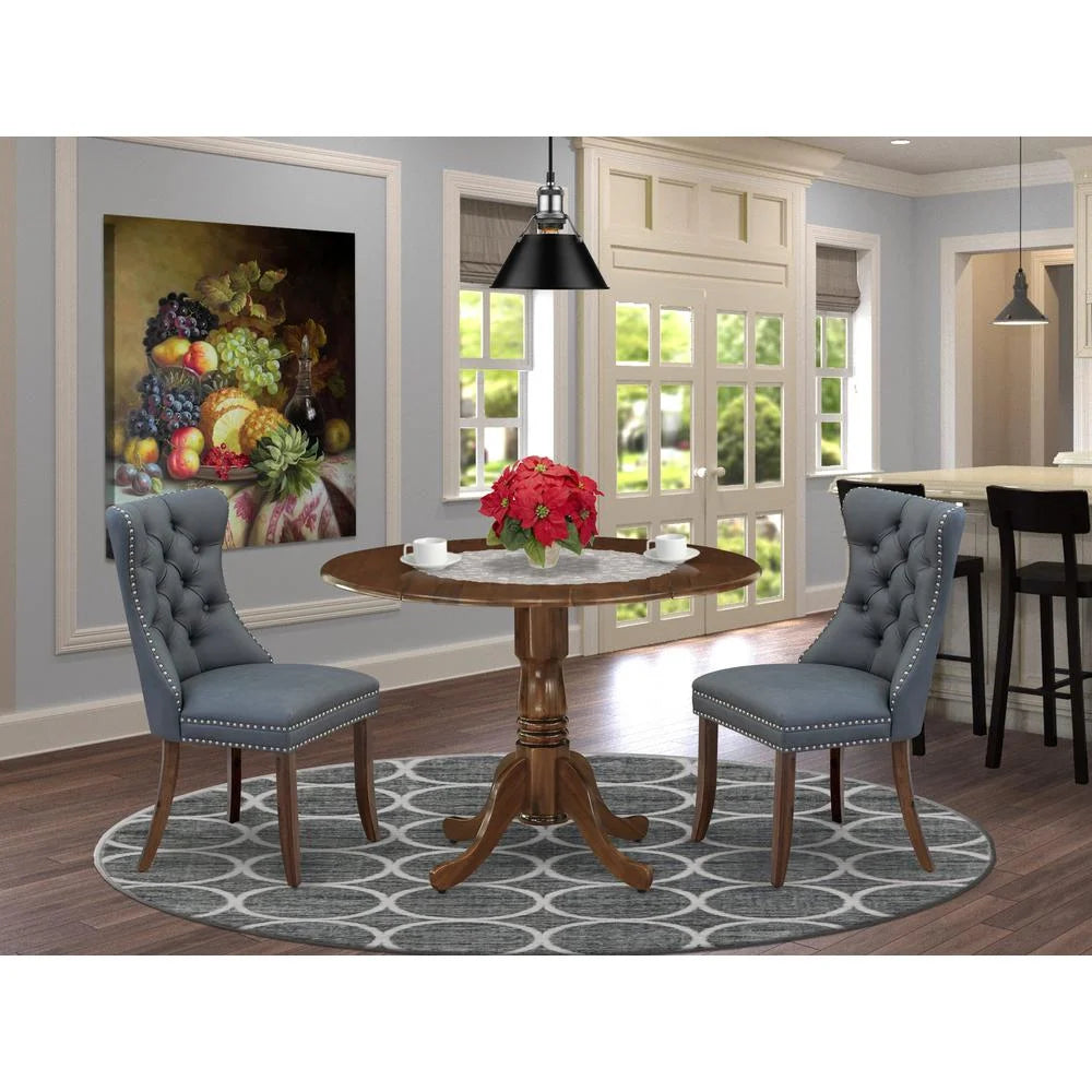 3 Piece Dining Set with Round Dropleaf Table and 2 Upholstered Chairs M499