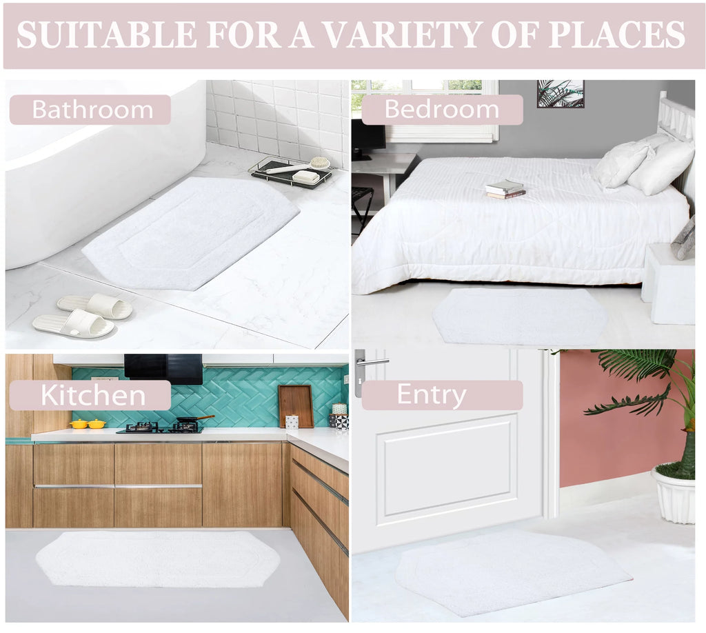 White Cotton Non-Slip 3 Piece Bath Rug Set Y74886