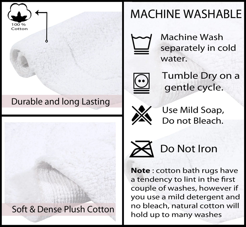 White Cotton Non-Slip 3 Piece Bath Rug Set Y74886