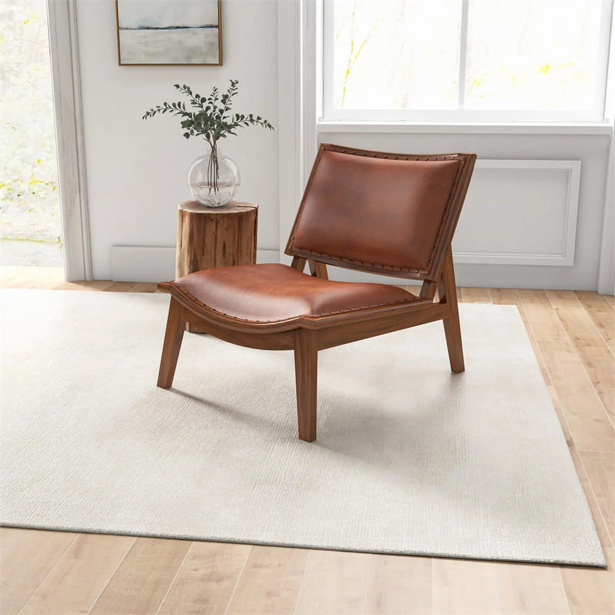 Cognac Tan Walnut Leather Accent Chair A7024