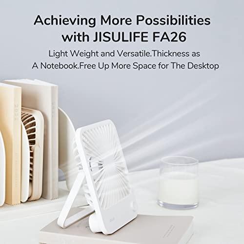 Desk Fan Battery Rechargeable, 4500mAh 180°Foldable Portable Personal Fan, 4 Speeds Adjustable White S954692