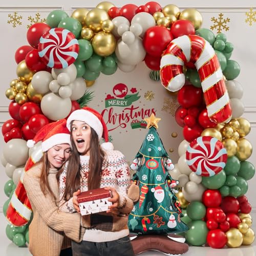 Christmas Balloon Garland Arch Kit 168PCS Red Sage Green Gold White X133912