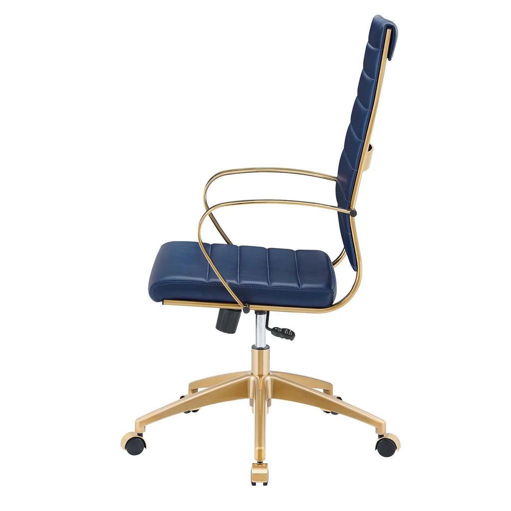 Navy Gold Faux Vinyl Leather High Back Chair I437