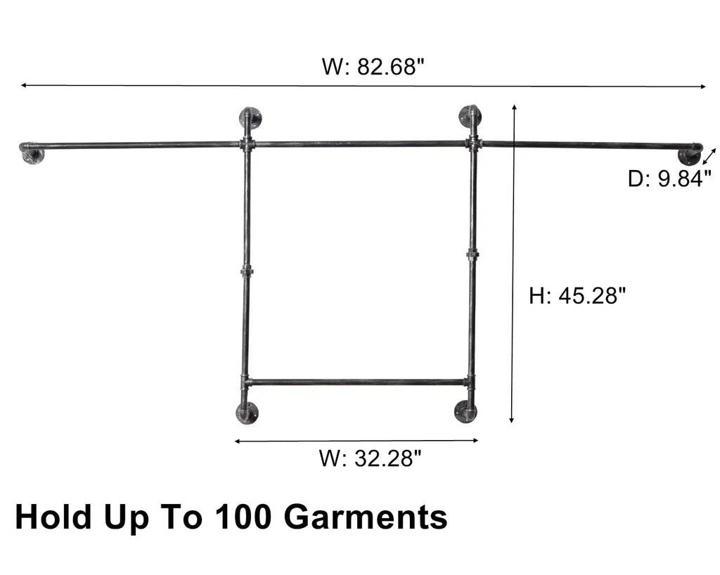 82.5 Inches Wall Mounted Heavy Duty Garment Rack B1396