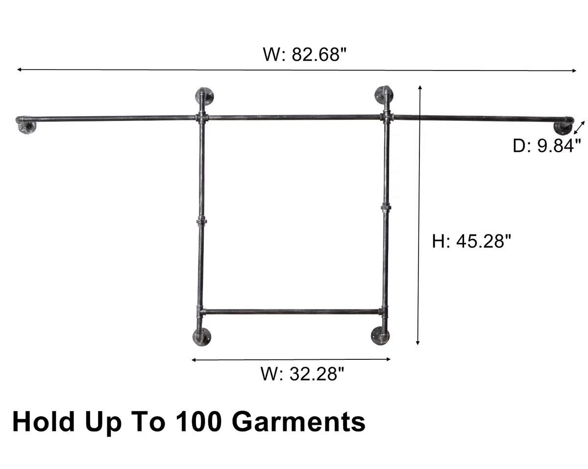 82.5 Inches Wall Mounted Heavy Duty Garment Rack B1396