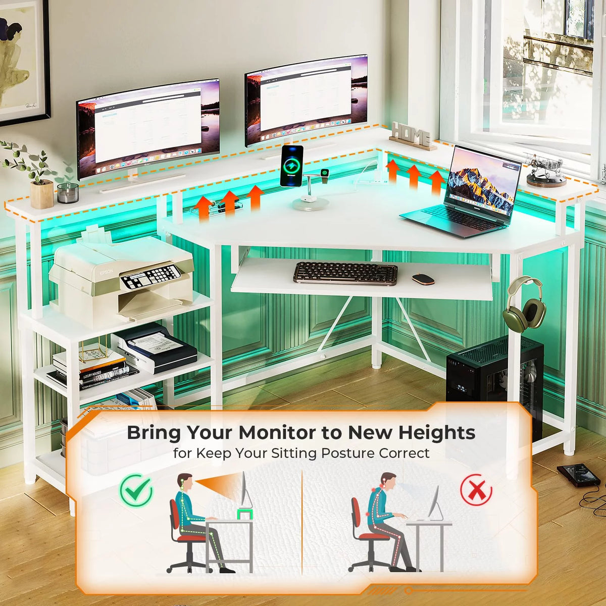 White Computer Desk with Power Outlets W537