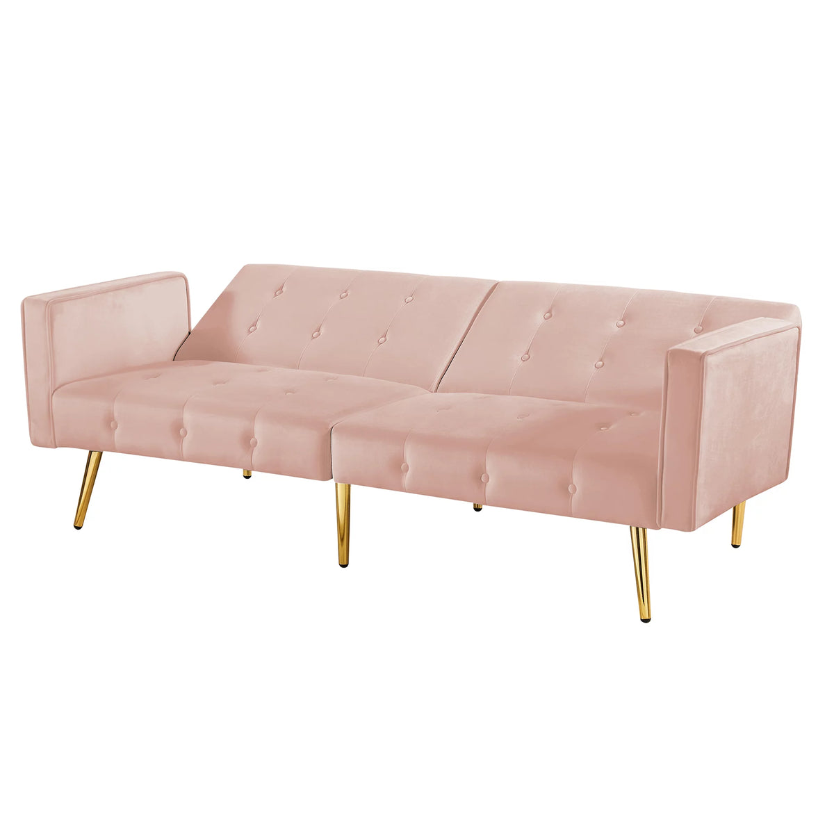 Pink Velvet Convertible Sofa Bed with Armrests A515