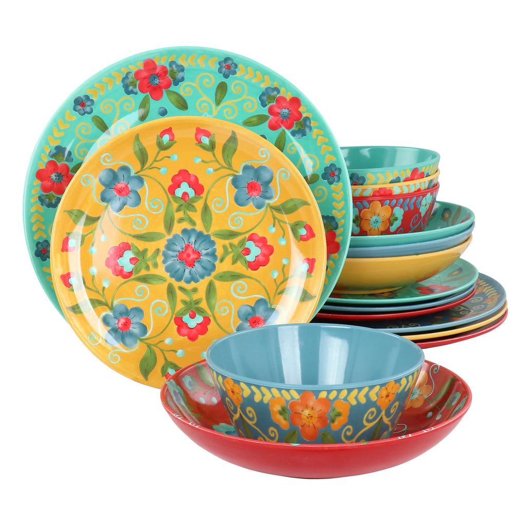 16 Piece Floral Round Melamine Dinnerware Set G724