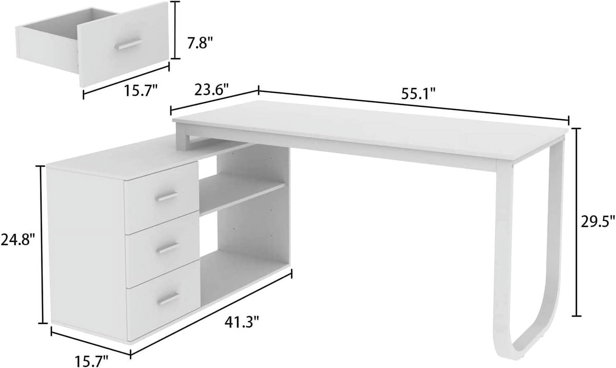 55.1" L-Shaped Office Desk with File Cabinet and 3 Drawers U30568