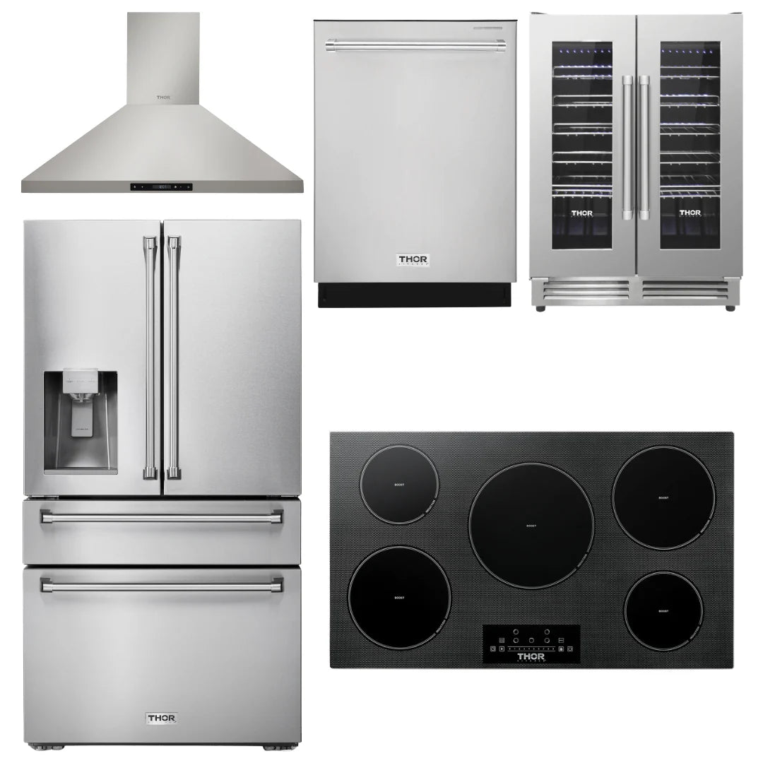 36 Induction Cooktop, Range Hood, Refrigerator, Dishwasher, Wine Cooler E26938
