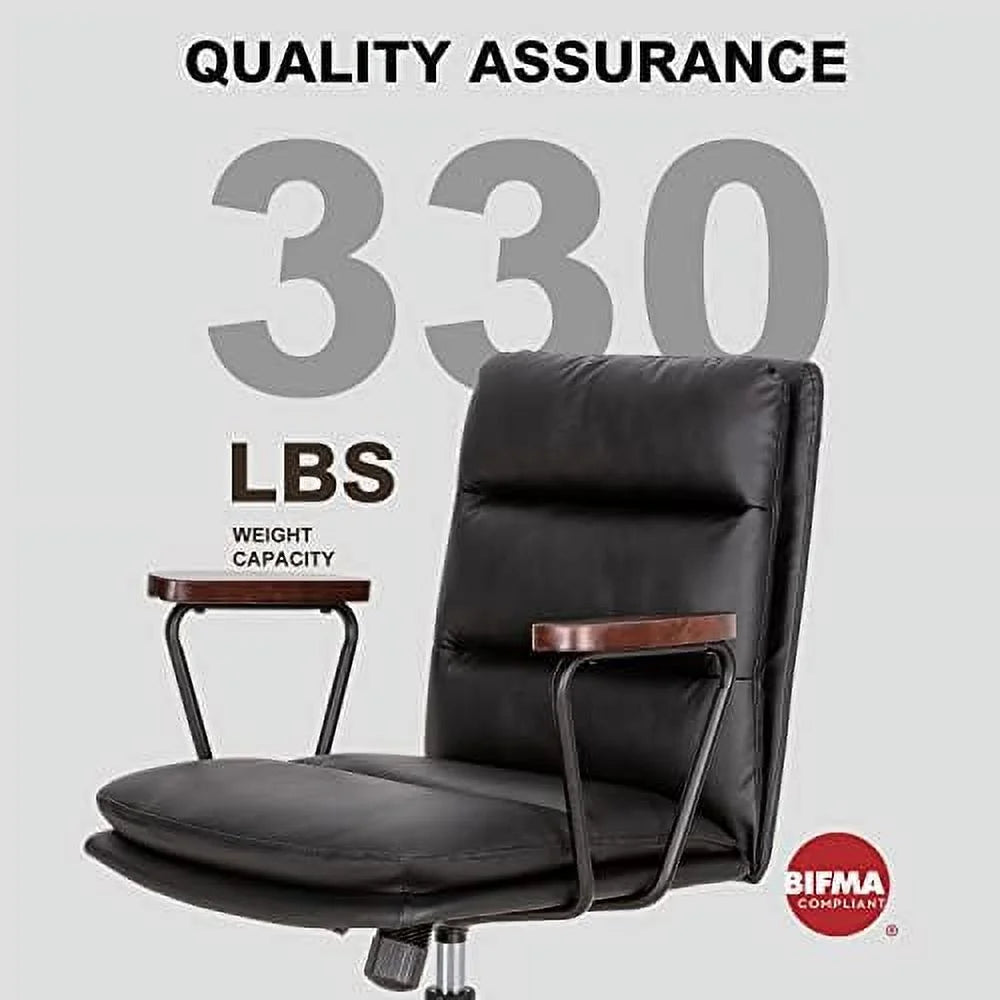 Black PU Padded Criss Cross Office Desk Chair with Wooden Armrests N41335