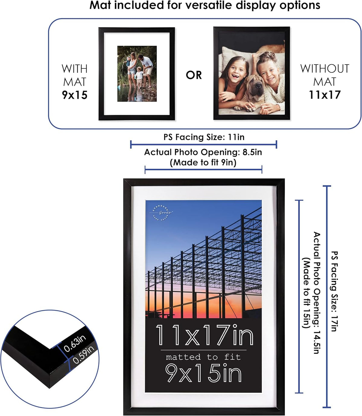 16x20 inch Linear Picture Frame 5-pack Black M5719