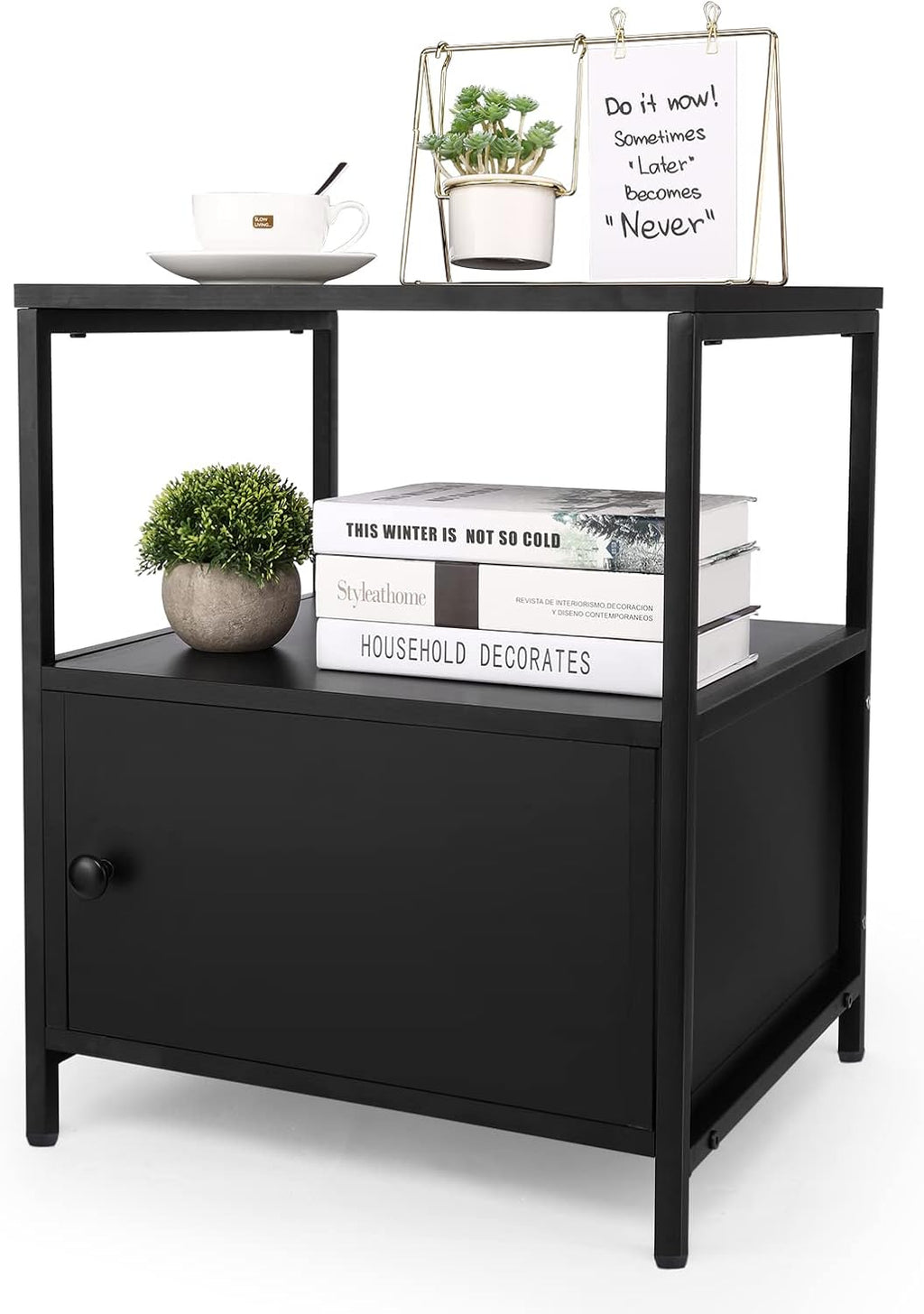 3-Tier Nightstand with Open Shelf and Cabinet Door C8631