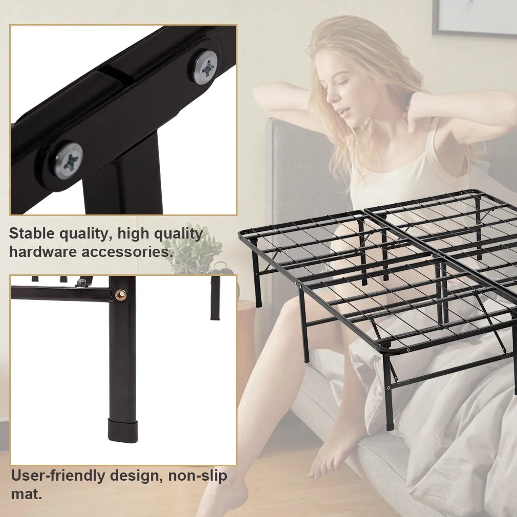 Full Metal Folding Bed Frame 14 inch Black E985788