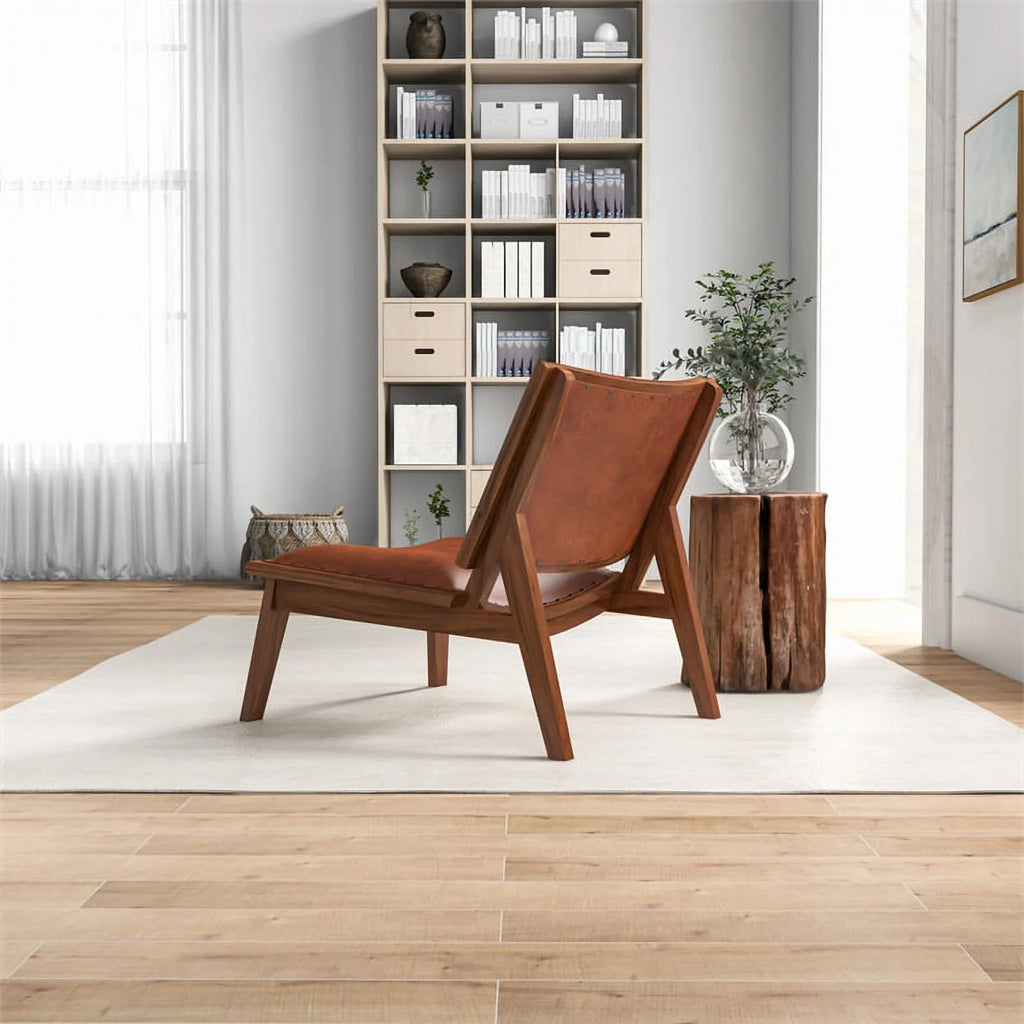 Cognac Tan Walnut Leather Accent Chair A7024