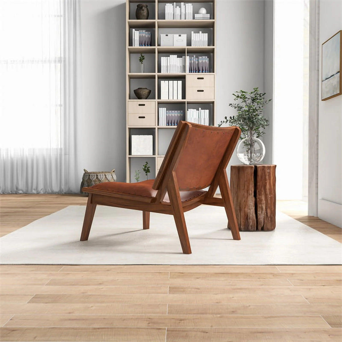 Cognac Tan Walnut Leather Accent Chair A7024