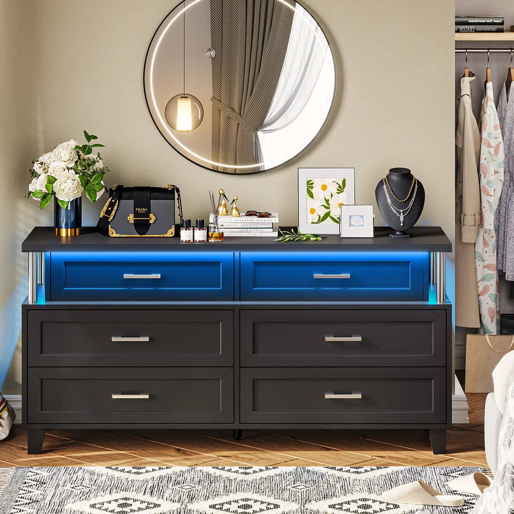 White 8 Drawer Dresser with LED Light O4531