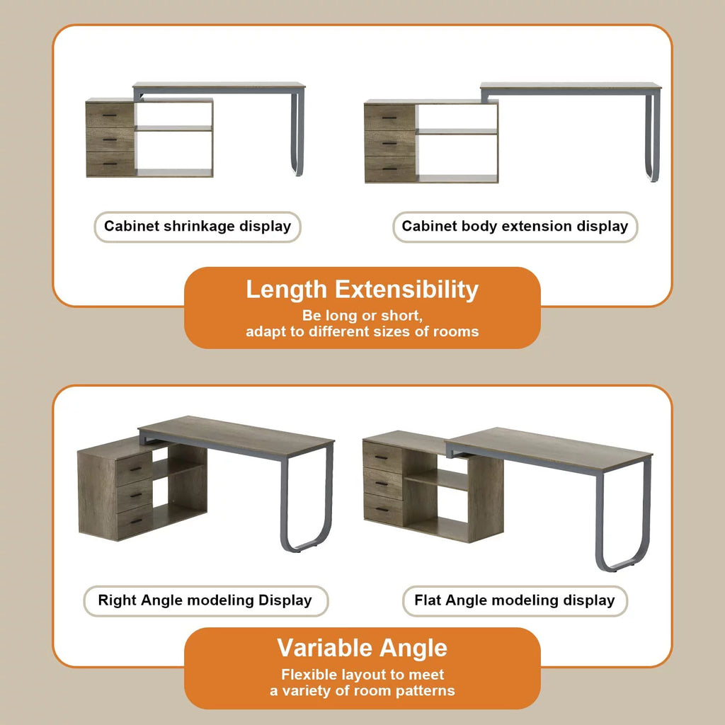 55.1" L-Shaped Office Desk with File Cabinet and 3 Drawers U30568