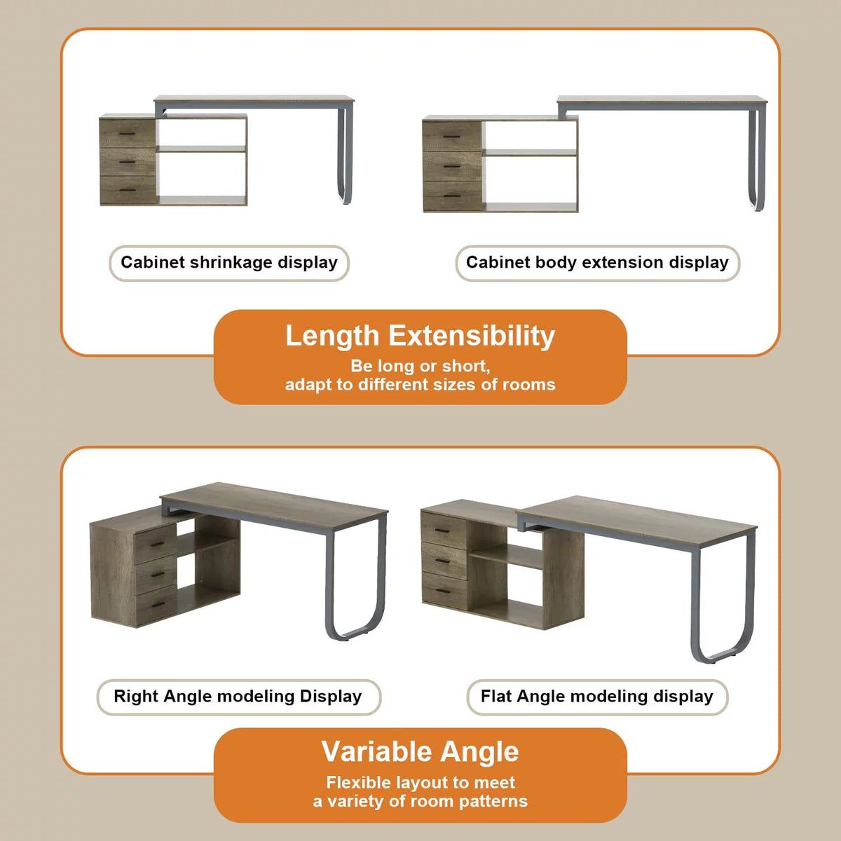 55.1" L-Shaped Office Desk with File Cabinet and 3 Drawers U30568