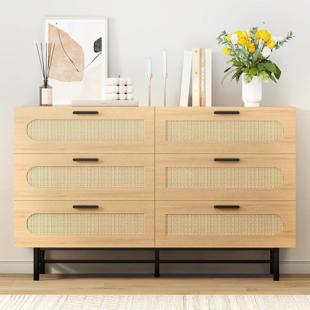 Black 6 Drawer Wood Dresser V37386