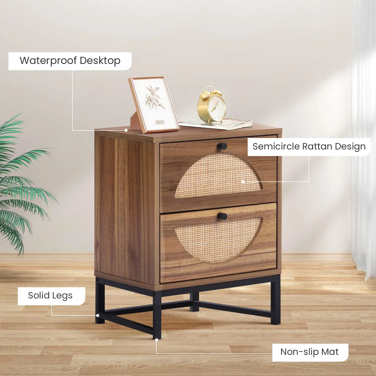 Brown 2 Drawer Rattan Nightstand G484328