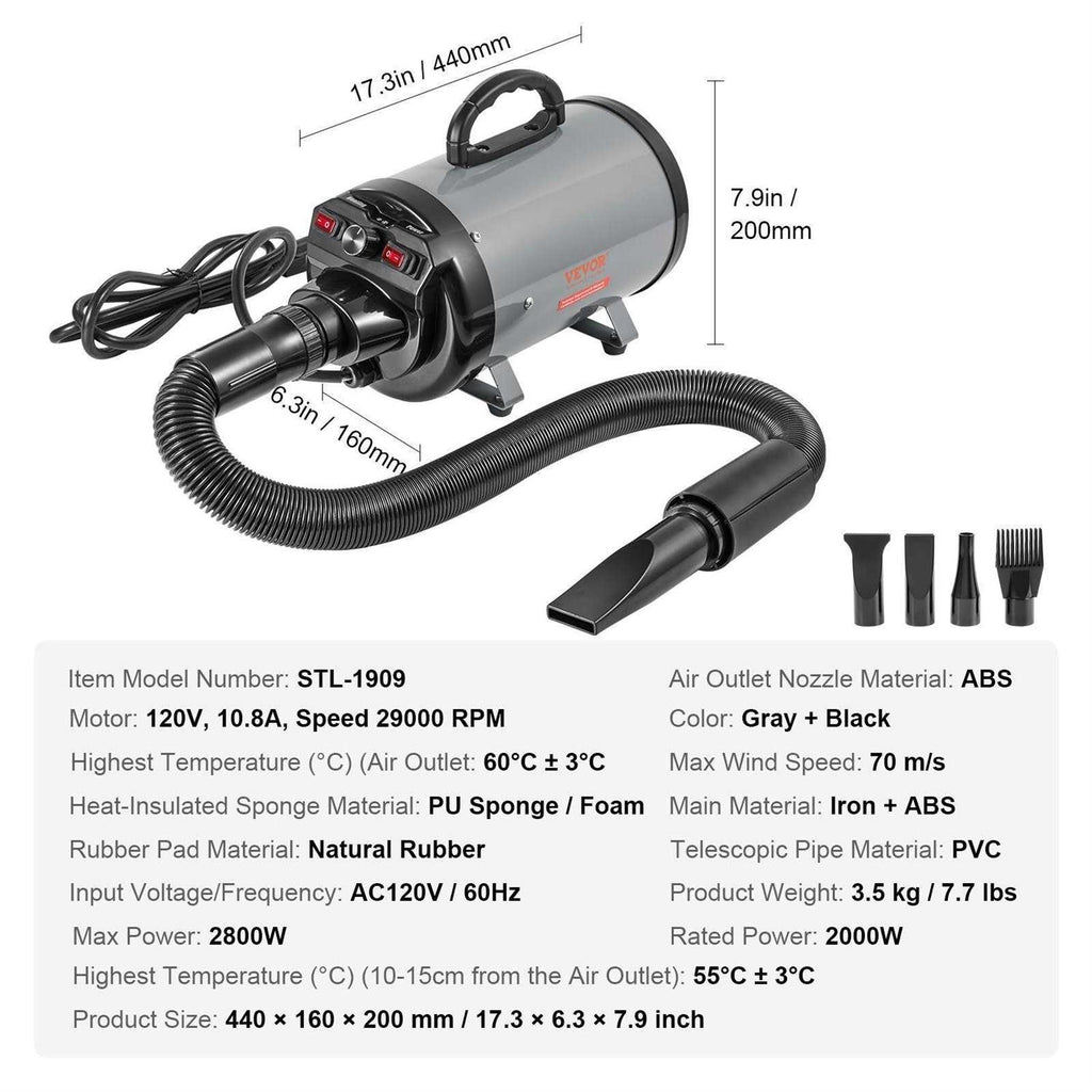 2000-Watt Pet Grooming Dryer with 4 Nozzles R8707