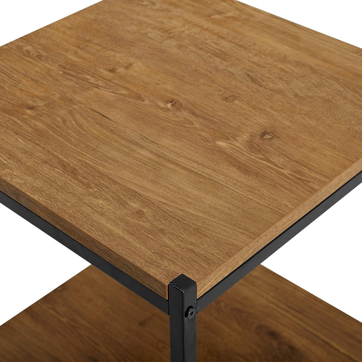 Brown Oak Wood Look Side End Table with Metal Frame C9910
