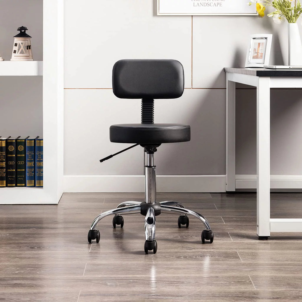 Black Faux Leather Adjustable Drafting Stool with Wheels P1255