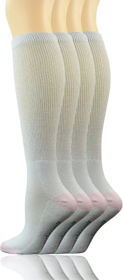 Cotton Knee-Hi Diabetic Socks with Cushion Sole and Seamless Toe, 4 Pairs Q6870