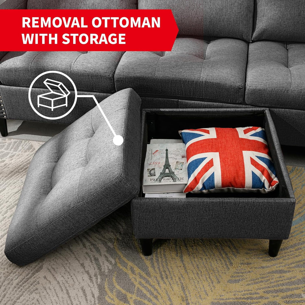 Reversible Modular Sectional Sofa Couch Set Y2580
