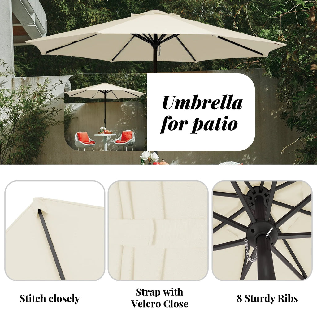 9' Outdoor Patio Umbrella with Push Button Tilt and Crank, Beige E24909