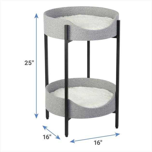 Elevated Wrought Iron Cat Bed with Faux Fur Cushion W865523