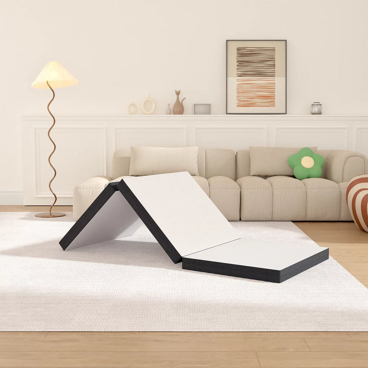4 inch Tri Fold Memory Foam Mattress Topper with Washable Cover H77089