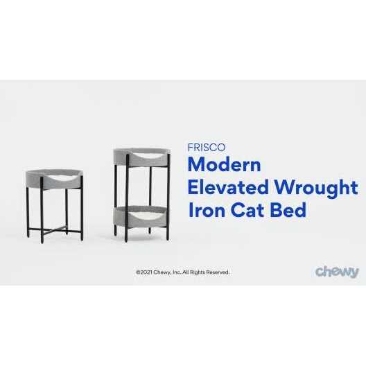 Elevated Wrought Iron Cat Bed with Faux Fur Cushion W865523