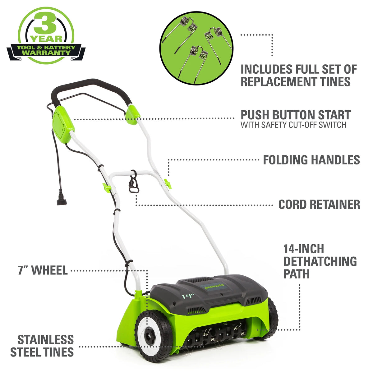 14 in. 10 Amp Corded Electric Dethatcher F5571