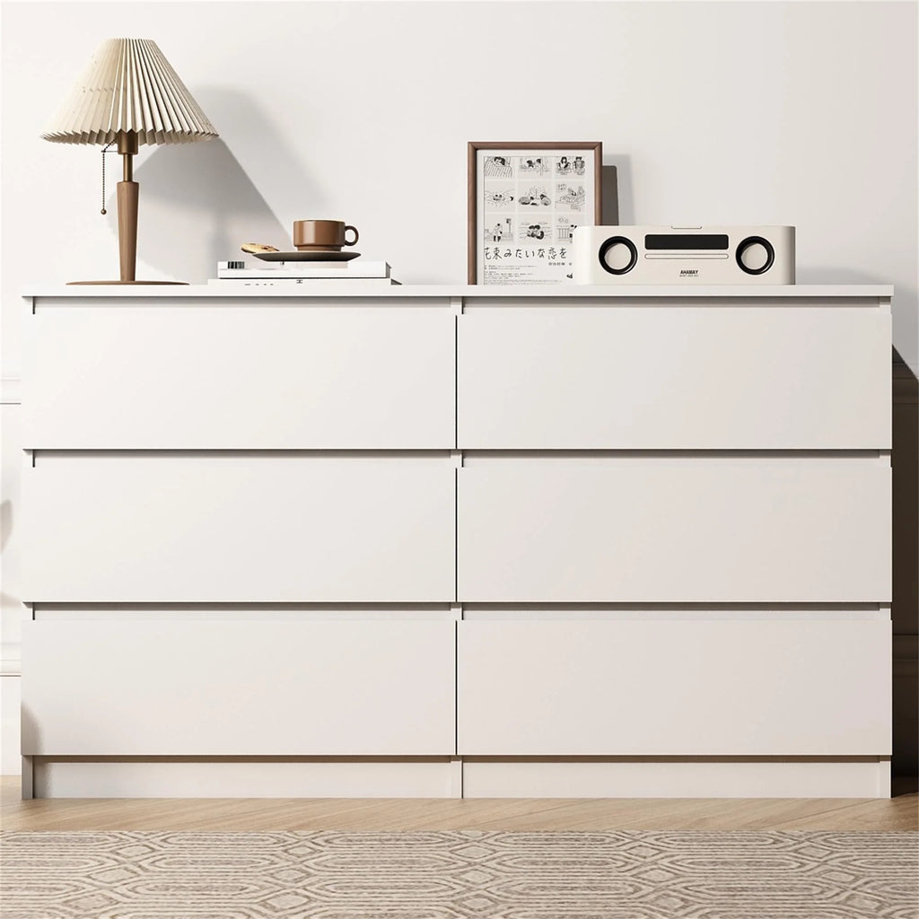 White 6 Drawer Dresser with Golden Handle J677231