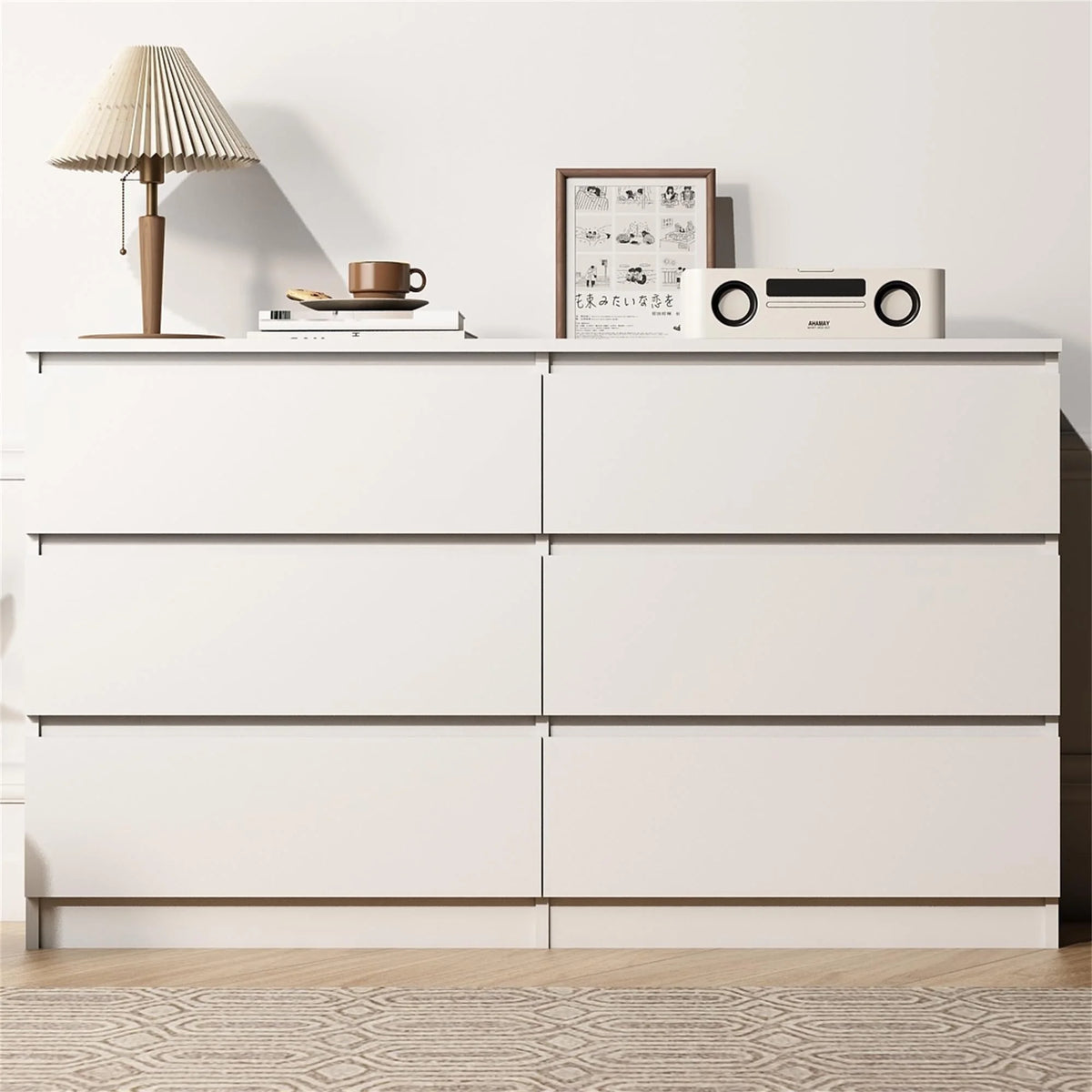 White 6 Drawer Dresser with Golden Handle J677231