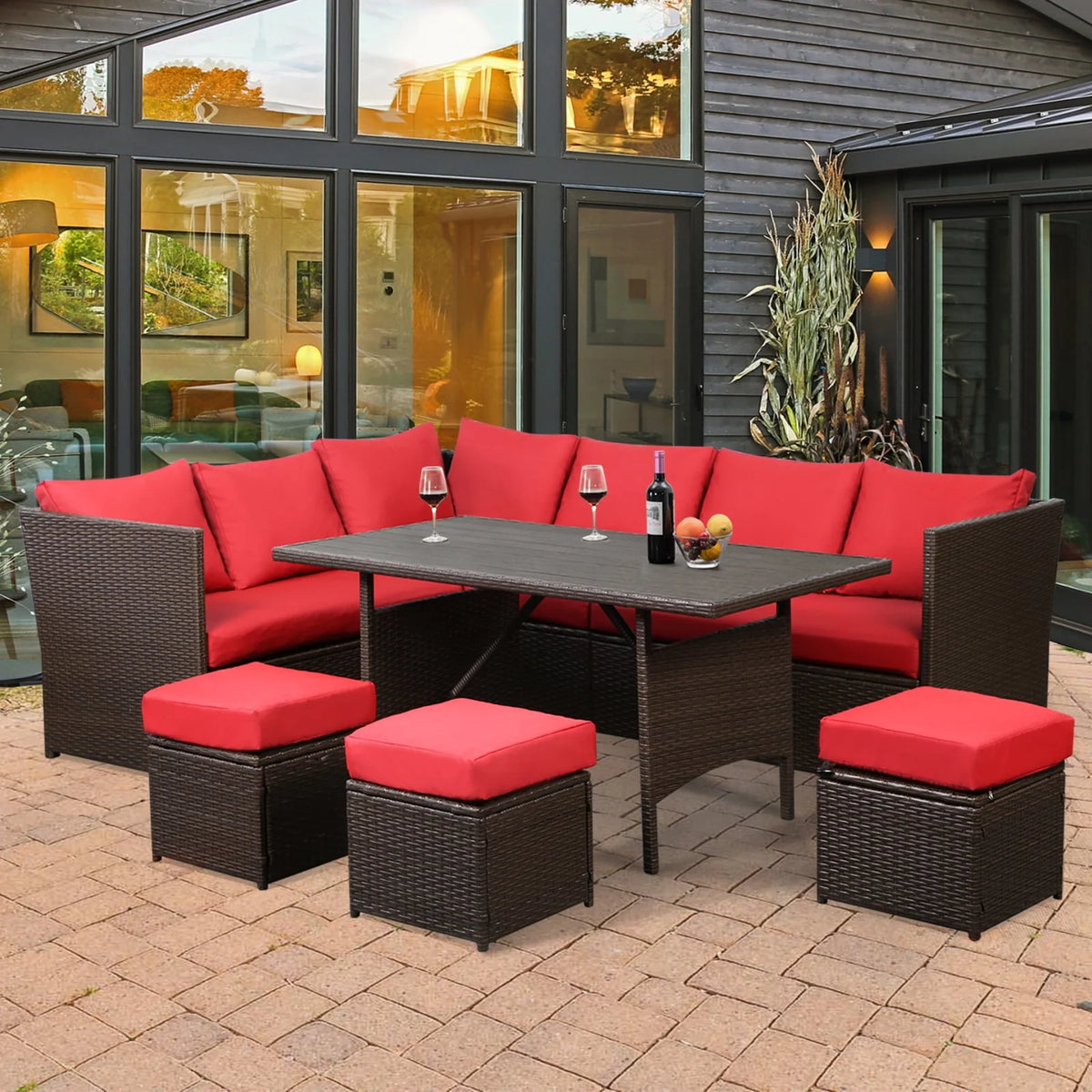 7-Piece PE Rattan Wicker Patio Conversation Set X43485