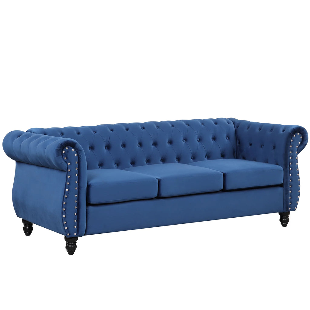 Blue 3-Seat Upholstered Sofa with Metal Legs J13338