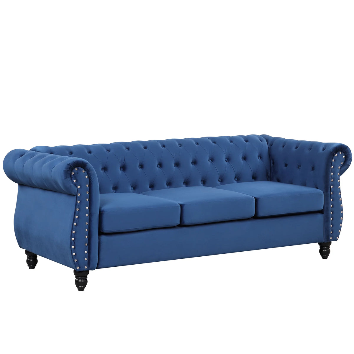 Blue 3-Seat Upholstered Sofa with Metal Legs J13338