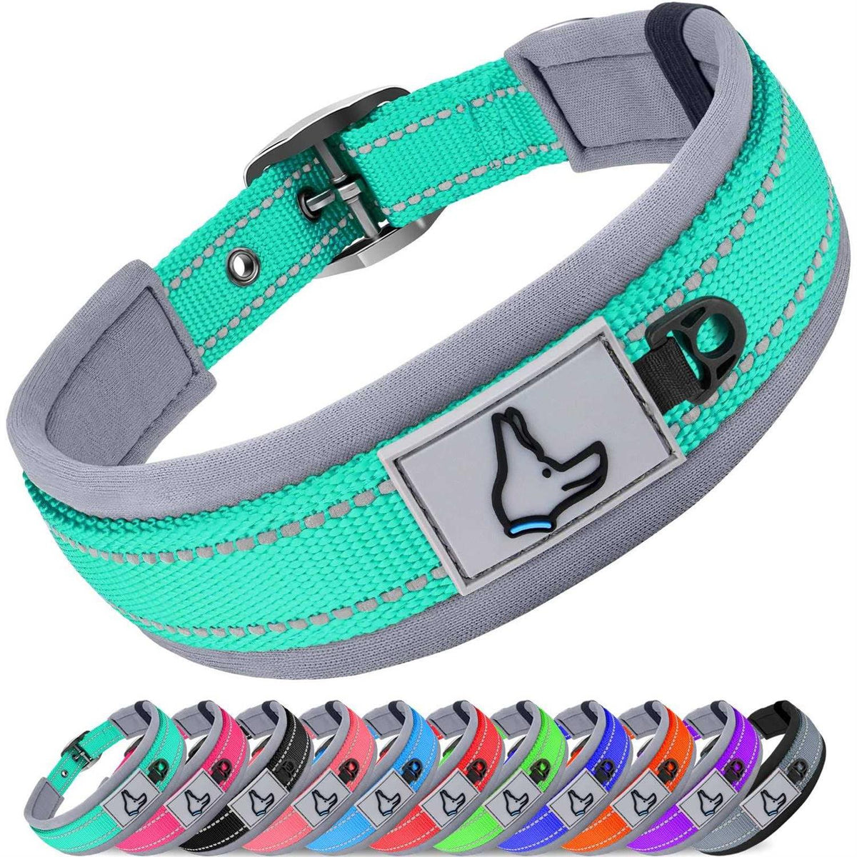 Reflective Neoprene Padded Nylon Adjustable Dog Collar L384